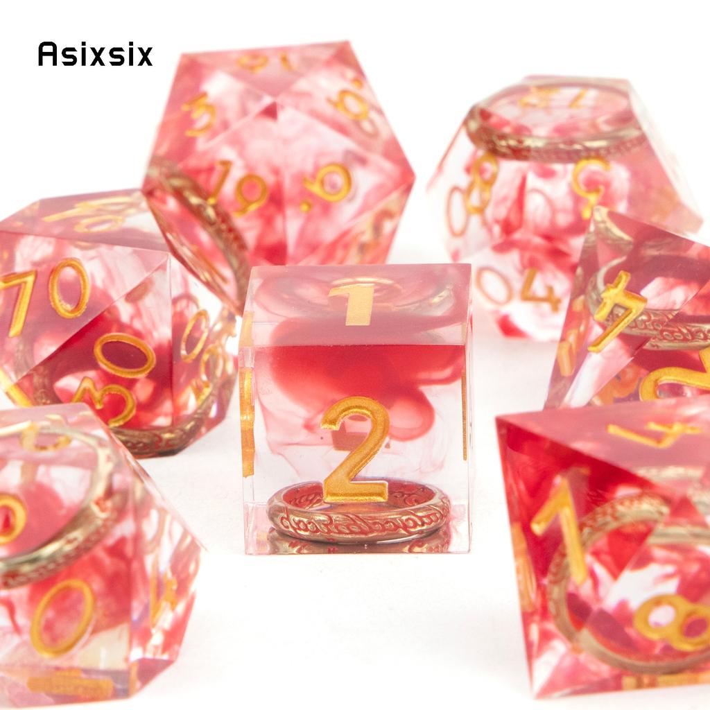7 шт. кольцо из красной смолы с золотым номером, игральные кости с острыми краями, многогранные кубики, подходящие для ролевых ролевых игр, настольная игра