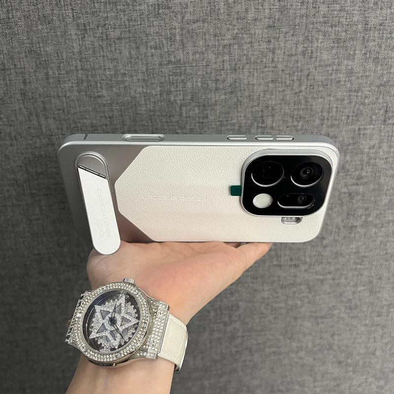 Чехол для OPPO Find X9 Pro Простая подставка Узор из ПУ кожи Гальванизированная жесткая крышка из поликарбоната Для Oppo Find X9 Pro Нескользящий бампер