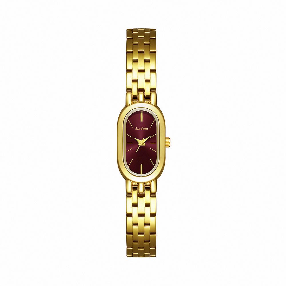 Vintage Gold Woman Watch Elegant Casual Small Oval Dial Quartz Watches for Woman Waterproof Luxury Stainless Steel Wristwatch