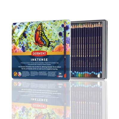 Акварельные цветные карандаши Derwent Inktense, набор из 24 цветов 0700929 Можно рисовать на зерне Водостойкие после высыхания []Derwent ткань/дерево