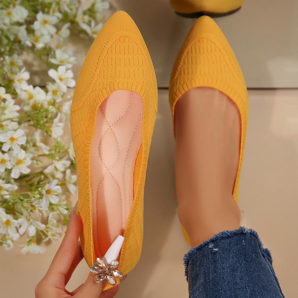 Модная женская обувь на плоской подошве, удобная модная обувь на плоской подошве с острым носком для женщин, новинка 2025 года, кроссовки большого размера, женские вязаные эластичные лоферы