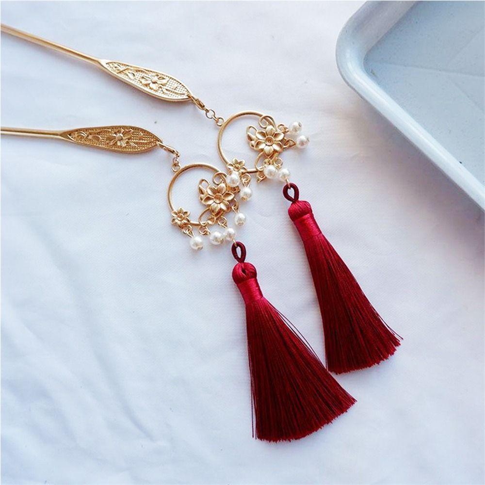 Flower Gift Headdress Pearl Hair Disk Women Hair Fork Hair Accessories Hairpins Tassel Hair Stick