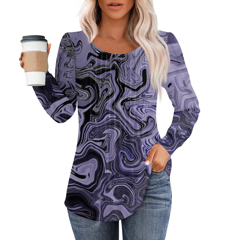 Рубашки с длинным рукавом для женщин, топы, нарядные повседневные блузки, плиссированные топы-туники с круглым вырезом