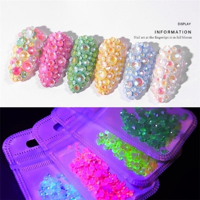 400 шт./упак. светящиеся кристаллы смешанного размера, аксессуары для украшений для ногтей, стеклянный драгоценный камень, 3D флэш-бриллиант, темный светящийся драгоценный камень, 5 цветов