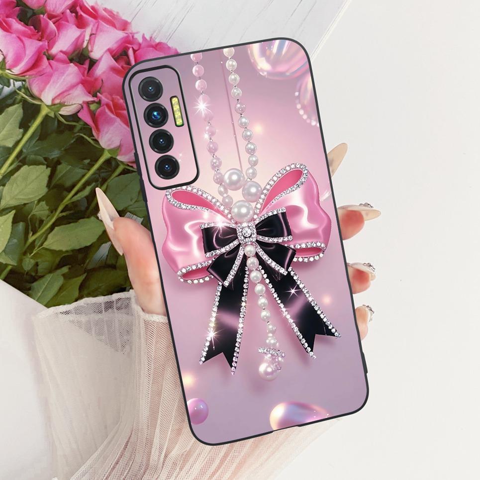 Чехол-накладка с узором из цветов, бабочек и бантов для Tecno Camon 17P 17 Pro, задняя крышка, прозрачный мягкий силиконовый чехол для телефона Camon17