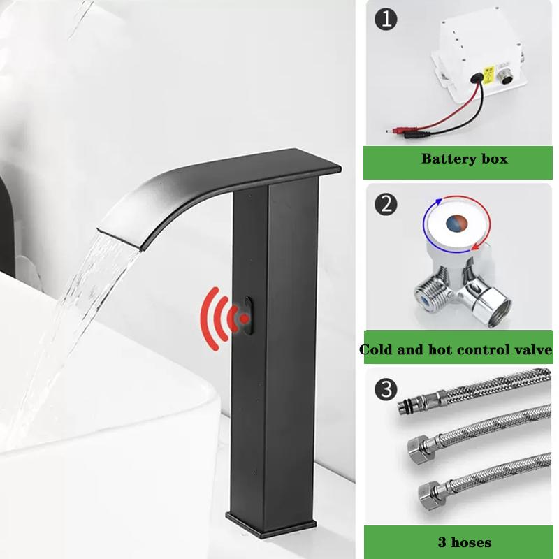Роскошный матовый черный сенсорный смеситель для ванной холодной и горячей воды, монтируемый на раковину, короткий и высокий