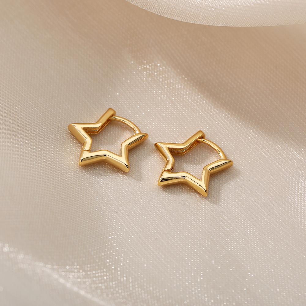 316L Stainless Steel Star Earrings For Women Gold Color Geometric Star Hoop Earring Girl Jewelry Hypoallergenic Accessories
