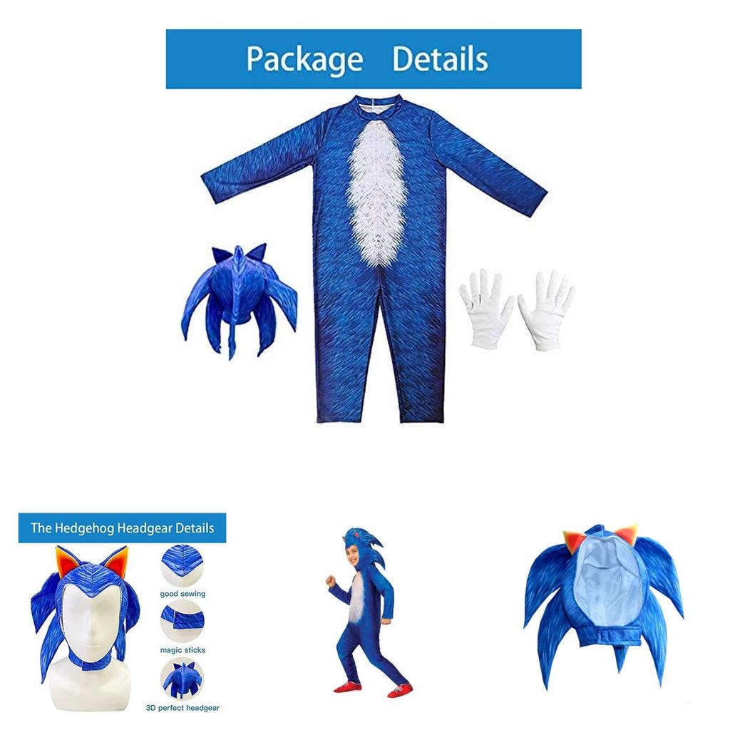 Костюм Делюкс Соника Ежа Детский Комбинезон для Хэллоуина Косплея