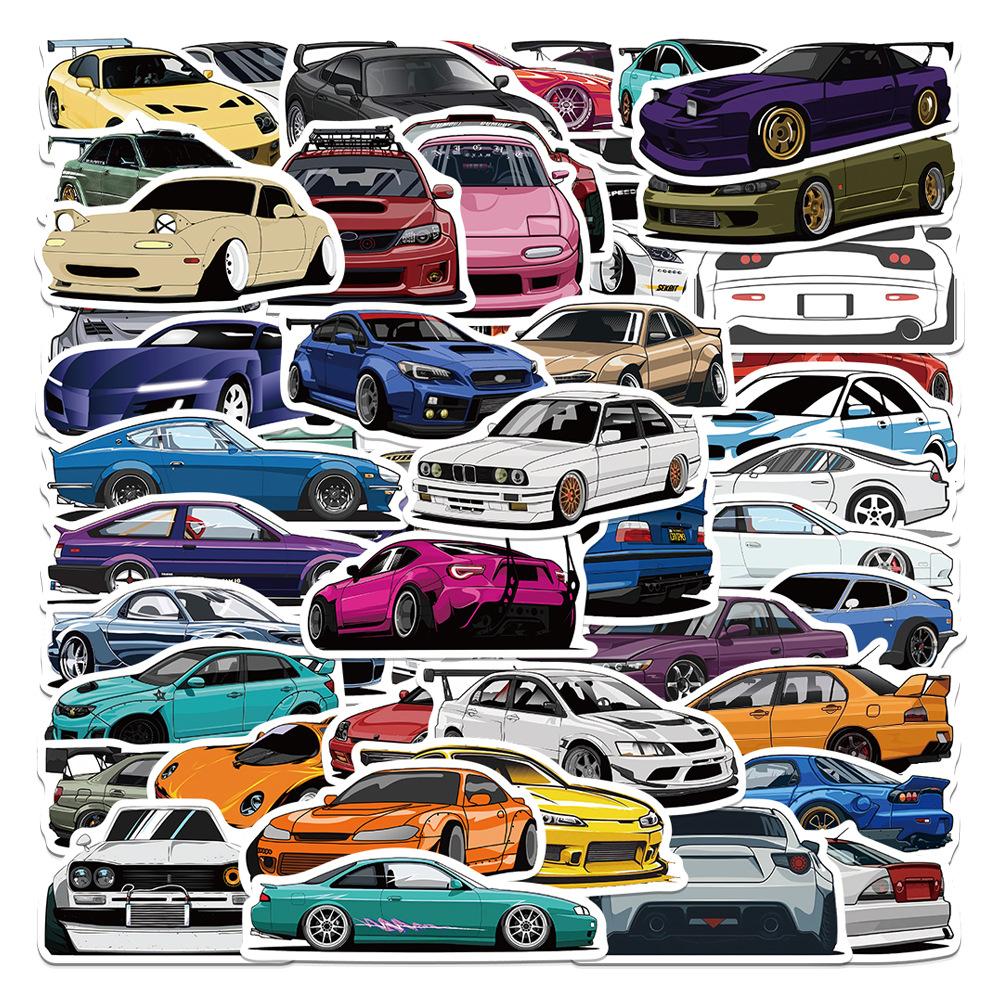 In Stock 50pcs Jdm Retrofit Racing Car Graffiti Stickers Laptop Guitar Luggage Bike Skateboard Waterproof Sticker Decal Kid Toy