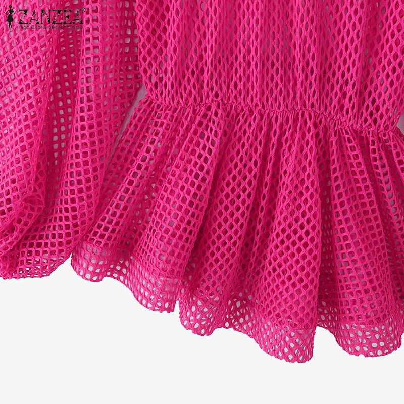 ZANZEA Женские элегантные блузки с открытыми плечами и длинным рукавом с открытой талией