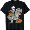 Skeleton Riding Mummy Dinosaur T REX Halloween Funny Pumpkin T-Shirt