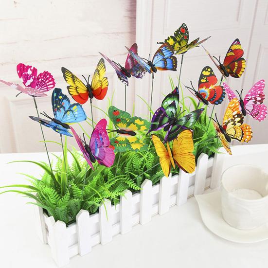 10/20/50Pcs Artificial Butterfly Insert Rod Garden Decor DIY Flower Arrangement