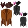 Girls Cowgirl Vest Set Suede Fringe Tassel Western Costume with Hat Bandana Wild West Dress Up