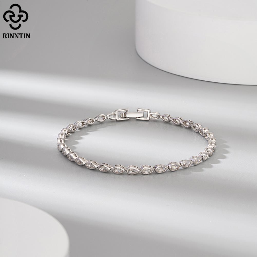 Rinntin Shiny Tennis Bracelet 925 Silver Pear Cut 2*4mm CZ Bazel Setting Luxury Wedding Chain Bracelet Jewelry SB154