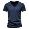 Men's Summer Solid Color V-neck Short Sleeve T-shirt Cotton Top European and American Style Menswear