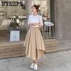 Japanese Gothic Irregular High Waist Pleated Skirts Women Black Harajuku Punk Cargo Skirt Summer Solid Casual Long Skirts