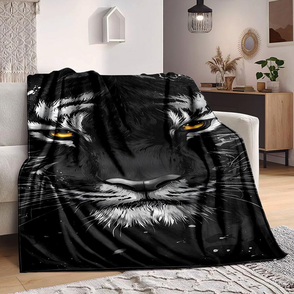 1pc Tiger Face Blanket, Lightweight Flannel Fleece with Digital Printing, Soft Warm for Sofa, Travel, Camping, Office, Couch, Chair, and Bed, All-Seas