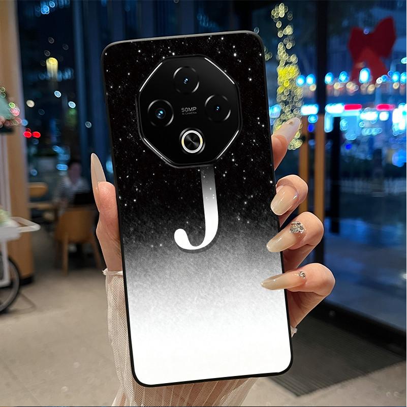 Anti-scratch Phone Case For Umidigi G100 Pro/G100 5G Soft Silicone Black Casing Lucky A-Z Letter With Flower Couple Shell