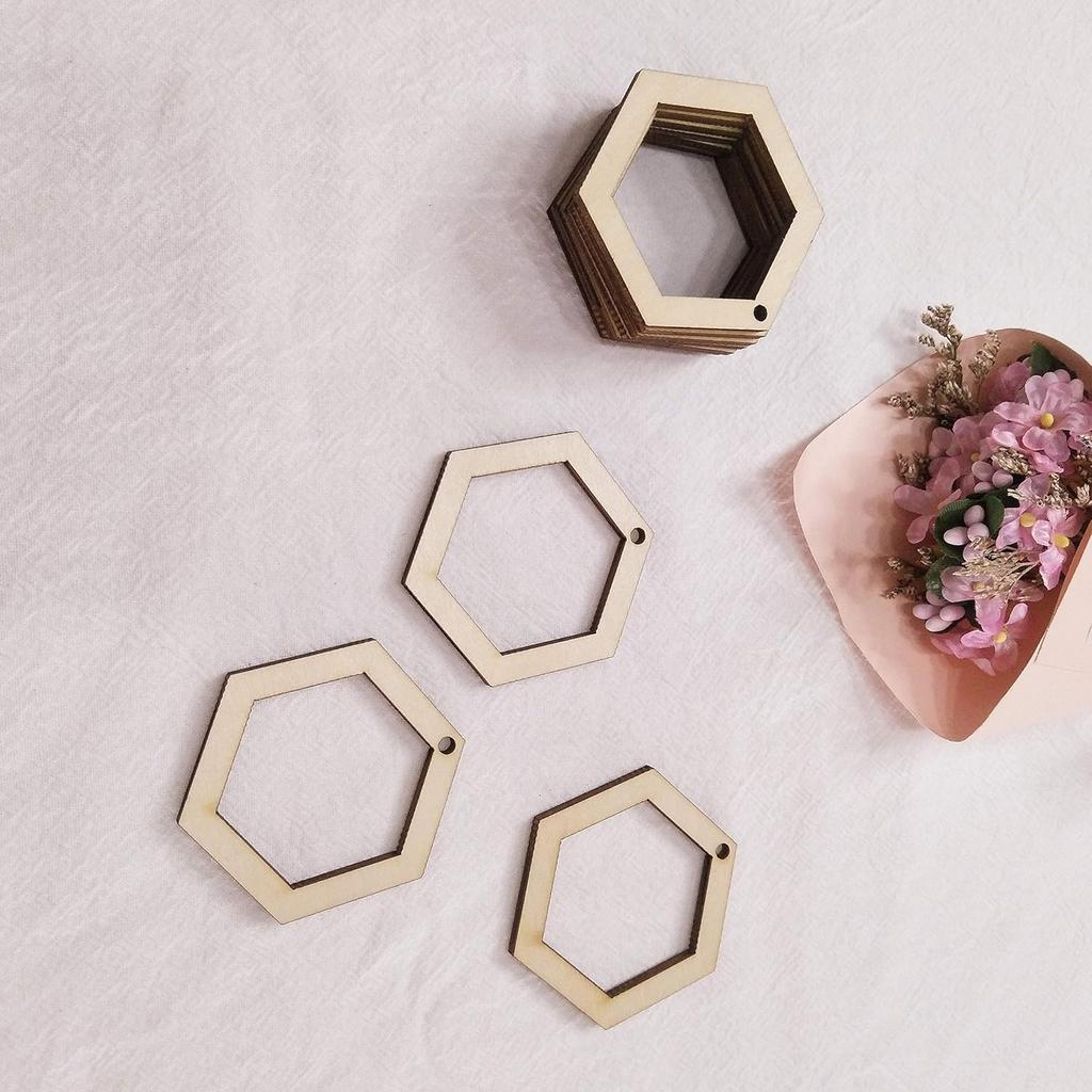 30PCS DIY Unfinished Hexagon Wood Earring Findings,Laser Cut Natural Wood Earrings Blanks (2")