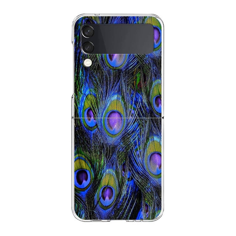 Peacock Feathers Hard PC Phone Case For Samsung Galaxy Z Flip 5 4 3 Transparent Cover For Galaxy Z Flip 6 Foldable Shockproof