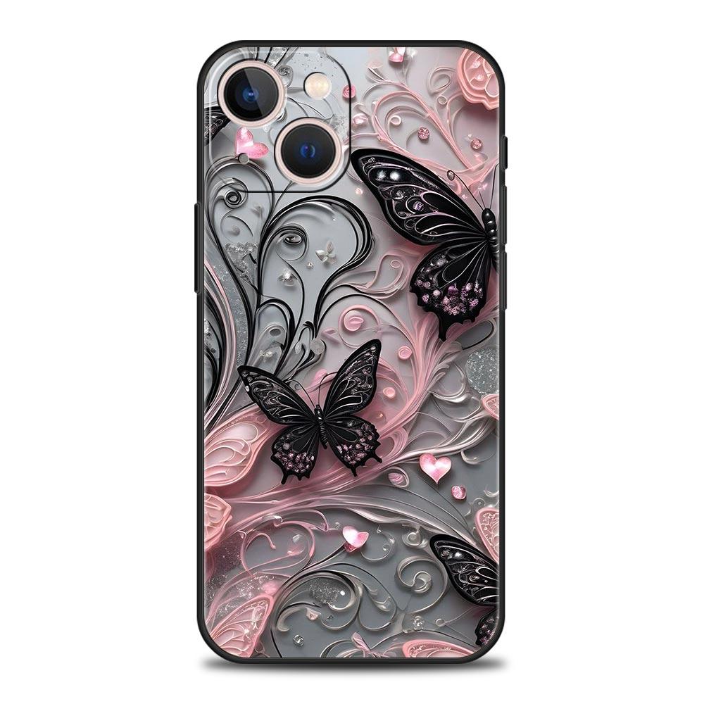 Fashionable Butterfly Flower Pattern Phone Case Cover for iPhone 17 16 15 14 13 12 11 Pro Max 17 Air Plus Soft TPU Shell Fundas