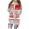 Women's Fashion Casual Christmas Print Medium Length Cardigan Jacket Coat