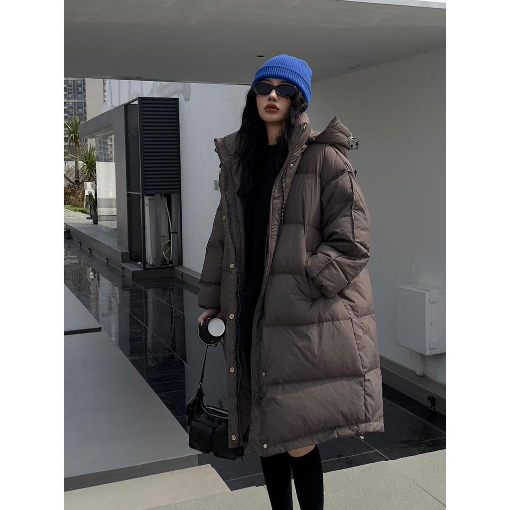 Thickened Winter Down Jacket Women Medium Length Loose Casual Coat Knee Warm Jacket