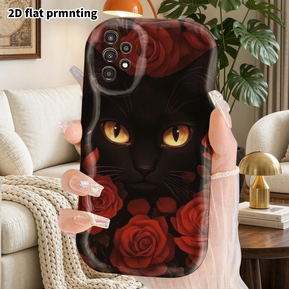 Phone Case: 2D Flat Samsung Galaxy A34 A35 M05 M06 S20 S22 S21 FE Plus 5G Protective Case, Couple Style, Dark Black Cat, Christmas and Halloween Gift