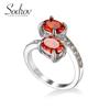 SODROV Garnet Red Color Crystal Double Zircon Ring