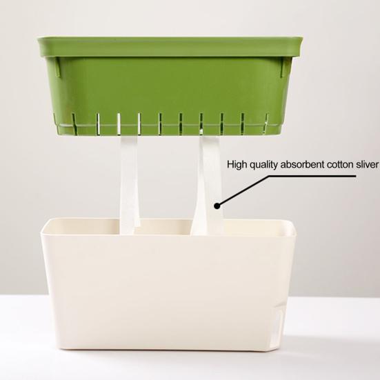 Самополивающийся горшок для растений, прямоугольный современный двухслойный домашний подоконник, настольный цветочный горшок для трав, сочный ящик для цветов, садовые принадлежности