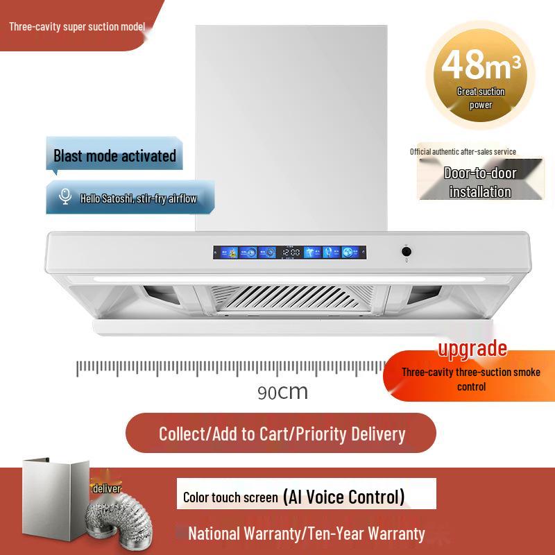 European Style High Suction Kitchen Range Hood: Top Mount T-Type with Automatic Cleaning.