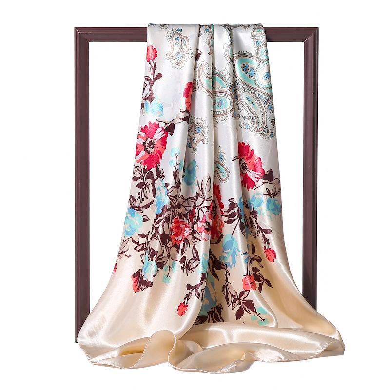 90 * 90cm New Silk Scarf Women'S Spring And Summer Decorative Scarf Sunscreen Travel Shawl Autumn And Winter Scarf Thin Edition