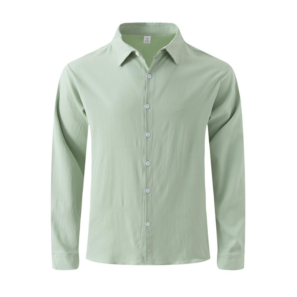 Мужская рубашка с длинным рукавом и однотонными пуговицами, повседневная однобортная рубашка с длинным рукавом в полоску