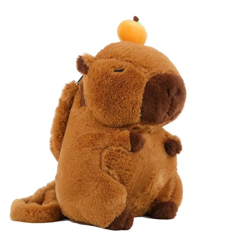 Kawaii Capybara Plush Shoulder Bag Backpack Cute Cartoon Soft Chest Pack Fur Bag Storage Cell Phone Bag Winter Gifts for Student