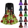 Women's Casual Fashion V Neck Long Sleeve Christmas Printed Vintage Long  Dress