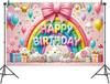 Rainbow Happy Birthday Backdrop Banner Cute Pink Rainbow Photography Background for Girls Sweeties Home Outdoor Birthday