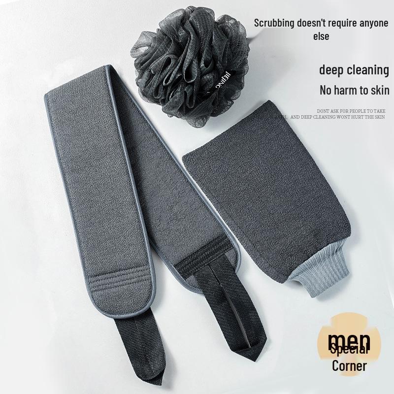 Мужской набор отшелушивающих полотенец - 3 штуки: скребок для спины и мочалка для тела