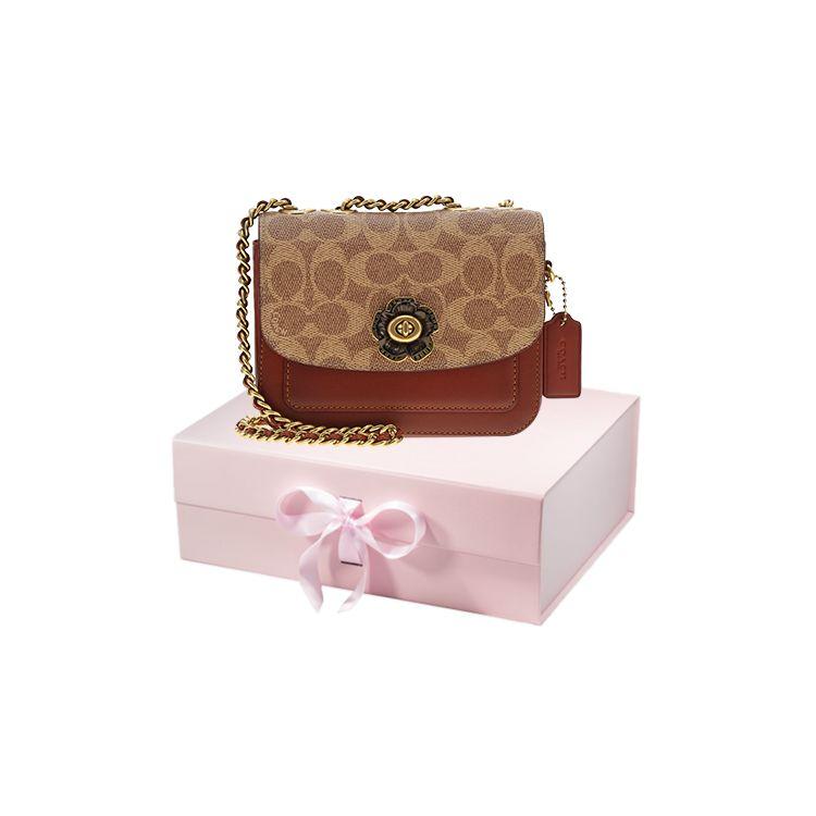Coach Мэдисон 16 Камелия Поворотная застежка Логотип Signature Color Block Маленькая кожаная сумка через плечо Женская сумка через плечо Коричневый Мультиколор C0829-B4NQ4