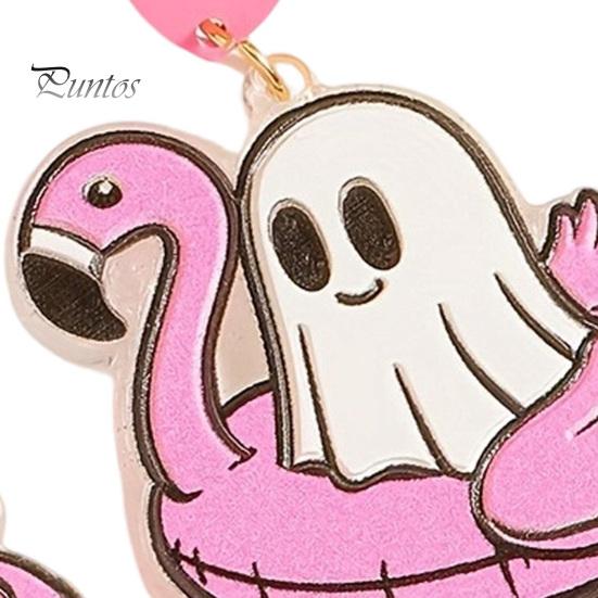 Flamingo Swimming Ring Jewelry 1 Pair Summer Halloween Ghost Earrings for Women, Cute Quirky Gifts Pool Float Dangle Drop Earrings, 2D Acrylic Holiday