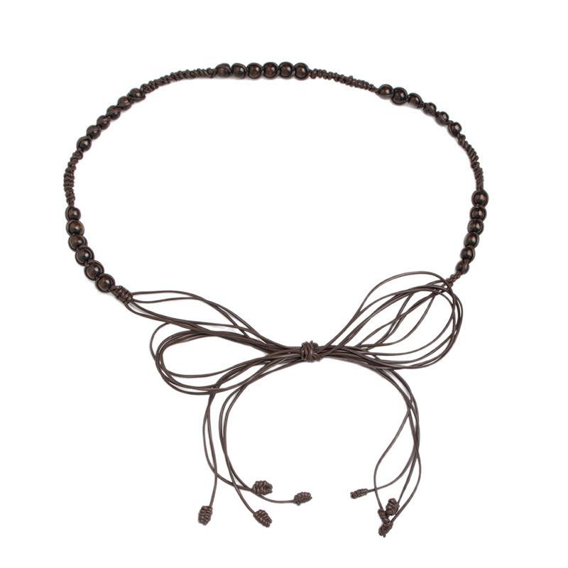 Bohemian Rope Waist Band With Wooden Beads Handmade Tie For Retro Casual Outfits