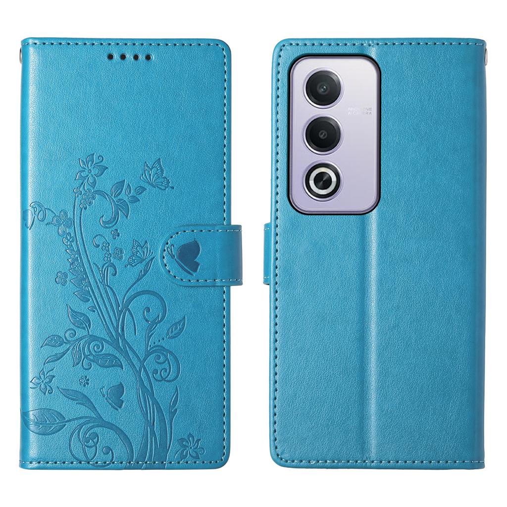 For Oppo A5 5G/A5i Pro 4G Wallet Case Butterfly Floral Imprint PU Leather Phone Cover with Wrist Strap