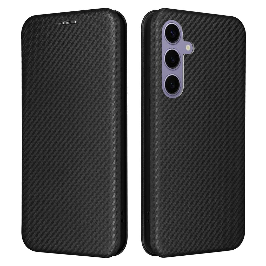For Samsung Galaxy S25 FE Case Carbon Fiber Texture Drop-Proof PU Leather Phone Cover