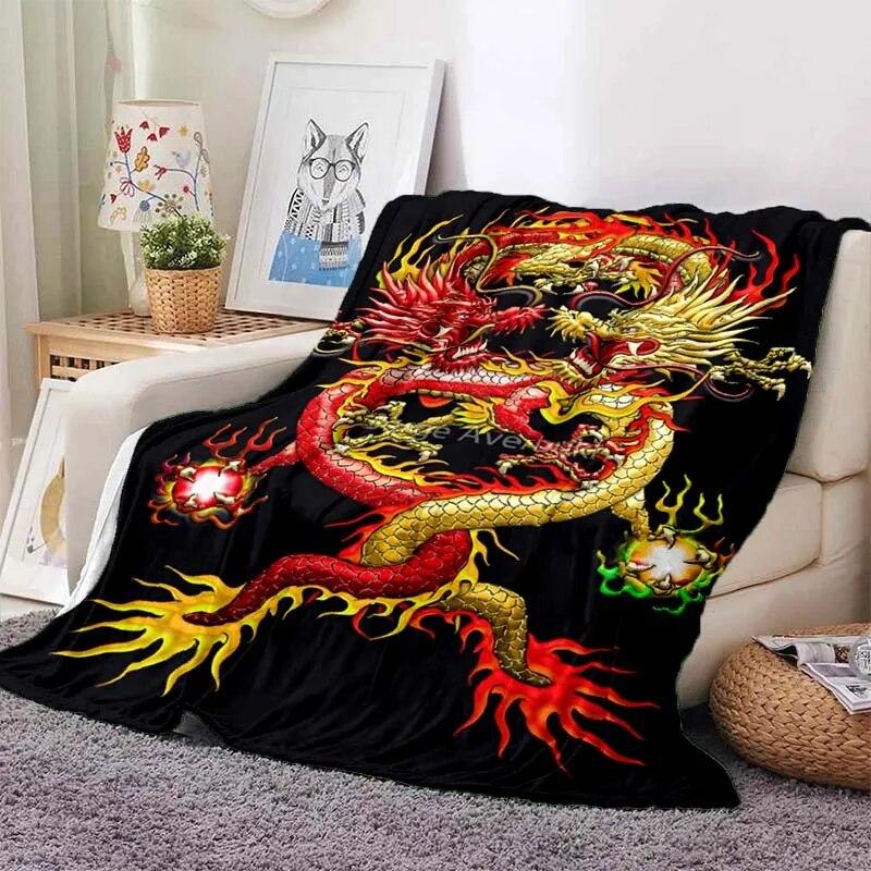 Chinese Dragon or Divine Fluffy Blanket Flannel Warmth Soft Plush Sofa Throw Dragon Eye Square Blanket Tourist