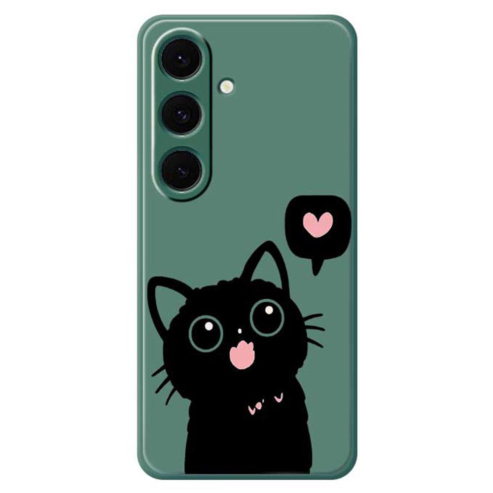 For Samsung Galaxy S25+ Case Love Black Cat Pattern Printing Straight Edge TPU Phone Back Cover