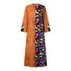 Oversized Women Long Sleeve Print Patchwork Casual Loose Maxi Kaftan Dress
