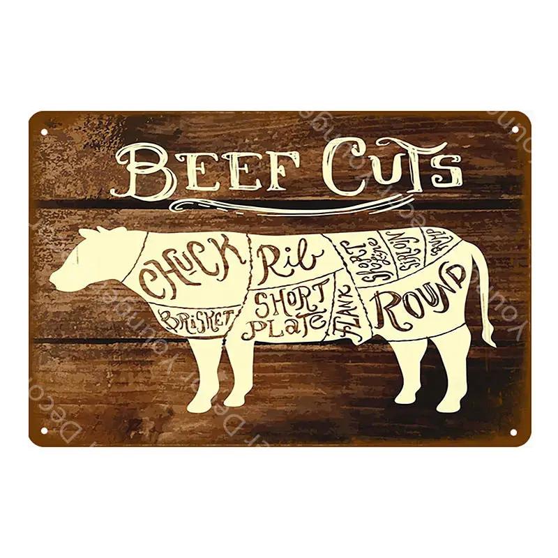 Family Butchers Tin Signs Beef Cuts Duck Eggs Wool Vintage Metal Plaque Farmhouse Farm Shop Wall Decor Cow Pig Poster YI-120