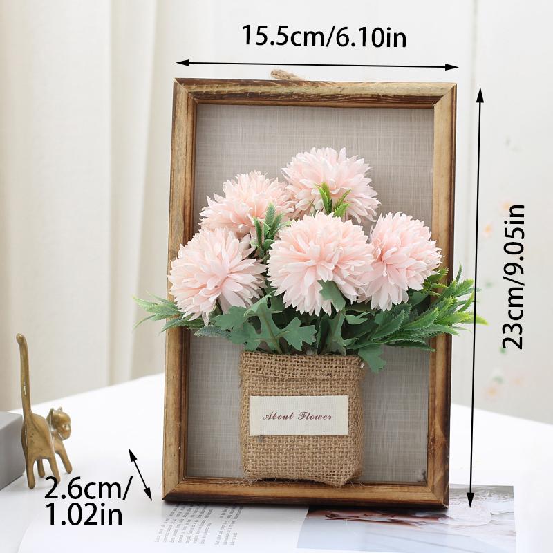 Wood Photo Frame Imitation Flowers Decoration 3D Handmade Artificial Flower Wall Hanging