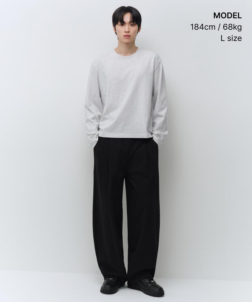 MUSINSA STANDARD Regular Long Sleeve Crop T-Shirt [Melange Light Gray]