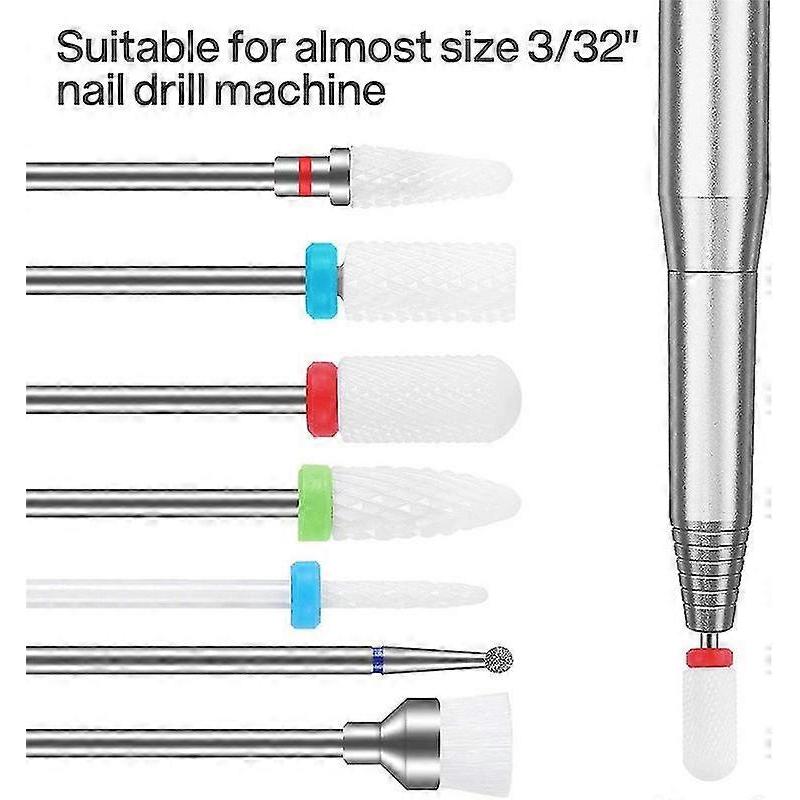7pcs Ceramic Nail Drill Bits Set 2.35mm Acrylic Nail File Drill Bit For Manicure Pedicure Cuticle Gel Nail Polishing