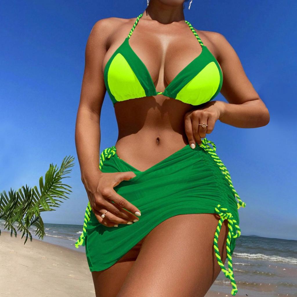 Women's Printing High-Breasted Straps Bikini Set Two-Piece Swimsuit